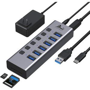 Universal 8-Port Powered USB 3.0/USB C Hub, Aluminum USB Splitter with 6 USB